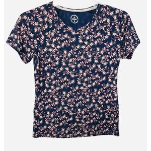 JOCKEY RELAX OR PLAY SHORT SLV T-SHIRT, WOMENS, M, NAVY BLUE-PINK GREEN FLORAL